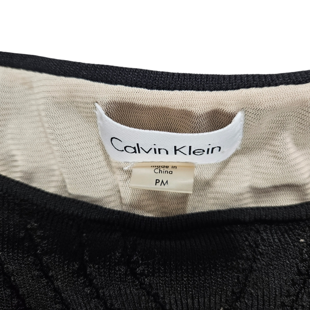 Calvin Klein Black Illusion Lace Bodycon Dress Size Petite Medium Geometric - Picture 12 of 16